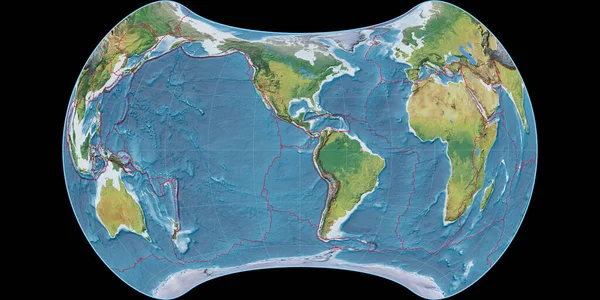 Світова Карта Проекції Strebe Equal Area Зосереджена Західній Довготі Основні — стокове фото