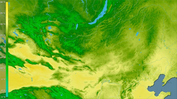 Efsanevi Stereografik Projeksiyonda Moğolistan Bölgesindeki Sıcak Ayın Sıcaklığı Raster Tabakalarının — Stok fotoğraf