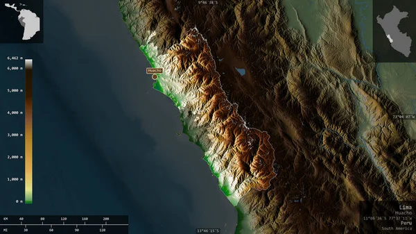 Lima Região Peru Dados Sombreamento Coloridos Com Lagos Rios Forma — Fotografia de Stock