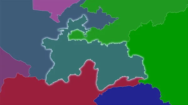 Stereografik Projeksiyondaki Idari Bölümler Haritasında Tacikistan Bölgesi Işık Saçan Ana — Stok fotoğraf