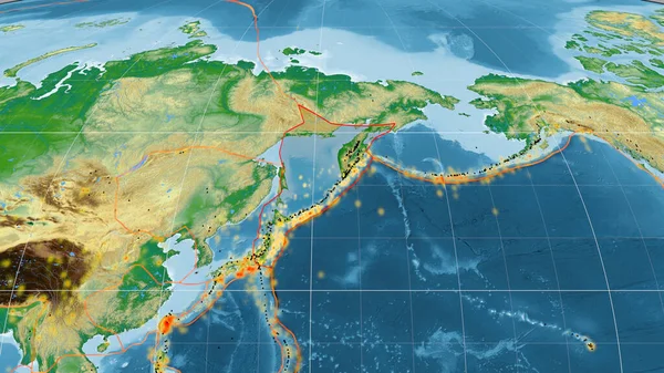 Okhotsk Tectonic Plate Mollweide 프로젝터의 세계적 설명되어 렌더링 — 스톡 사진