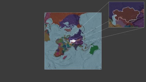 Rozszerzony Powiększony Obszar Kazachstanu Wydobyty Mapy Świata Dużą Skalę Liniami — Zdjęcie stockowe