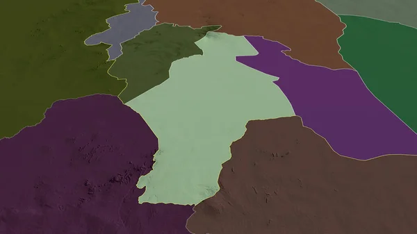 南ダルフール スーダンの状態が拡大し 強調した 行政区画の色と衝突した地図 3Dレンダリング — ストック写真