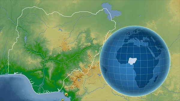 Nigeria Globo Con Forma Del Paese Contro Mappa Ingrandita Con — Foto Stock