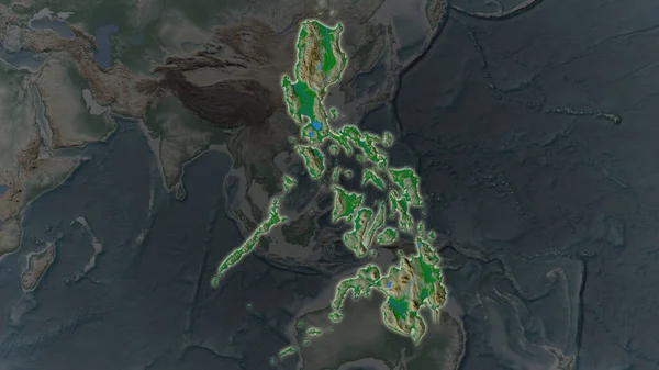 Philippines Area Enlarged Glowed Darkened Background Its Surroundings Main Physical — Stock Photo, Image