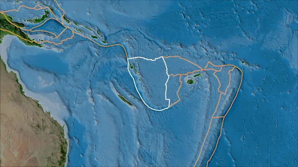 Zarysowana Płyta Tektoniczna New Hebrides Granice Sąsiadujących Płyt Satelicie Mapa — Zdjęcie stockowe