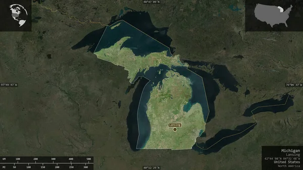 Michigan Estado Dos Estados Unidos Imagens Satélite Forma Apresentada Contra — Fotografia de Stock