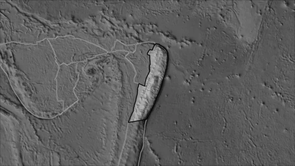 Очерченная Тектоническая Плита Тонга Карте Серого Оттенка Разделенная Обесцвечиванием Прилегающих — стоковое фото
