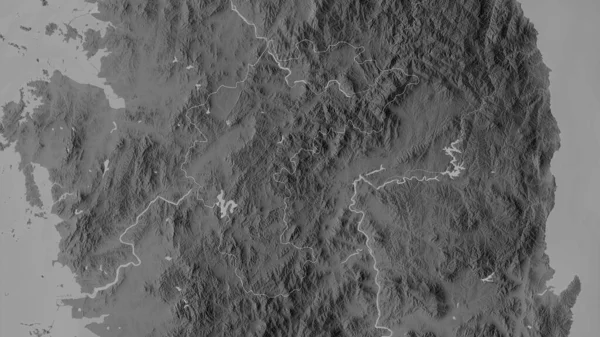 Chungcheongbuk Province South Korea 有湖泊和河流的灰度地图 形状与它的国家相对应 3D渲染 — 图库照片