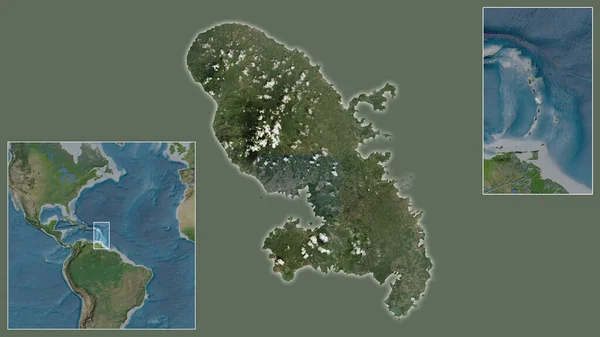 Zbliżenie Martyniki Jej Lokalizacji Regionie Centrum Dużą Skalę Światowej Mapy — Zdjęcie stockowe