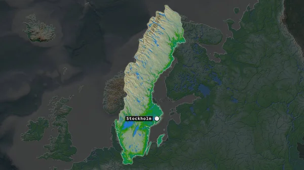 Sveç Başkent Noktası Semtinin Doymamış Haritasında Işaretlenmiş Bölgesi Renk Fiziksel — Stok fotoğraf