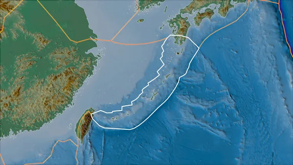 Umrissene Tektonische Platte Okinawas Und Grenzen Benachbarter Platten Auf Der — Stockfoto