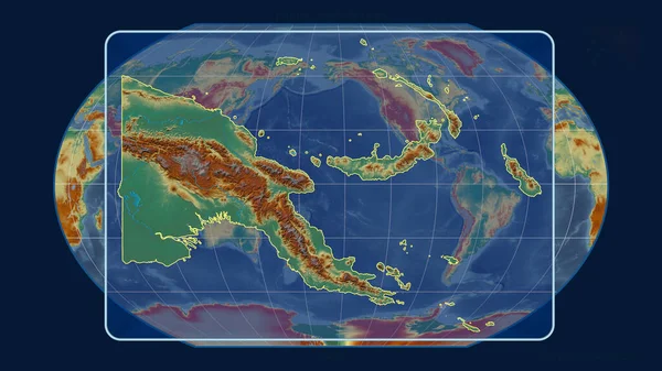 Vista Ampliada Del Contorno Papúa Con Líneas Perspectiva Contra Mapa — Foto de Stock