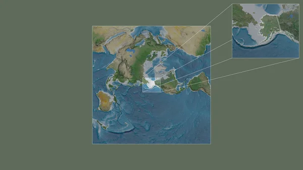 미국의 확장되고 알래스카는 세계의 지도에서 프레임의 모서리를 연결하는 — 스톡 사진