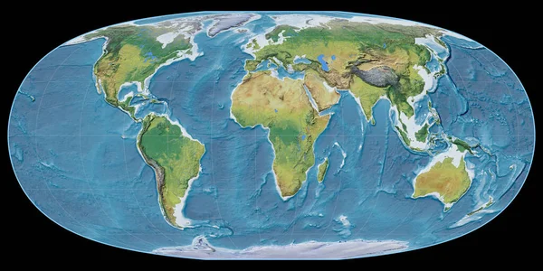 マクブライド トーマス予測の世界地図は11東の経度を中心にしている 主な生理的景観機能 粒状とラスターの生の複合体 3Dイラスト — ストック写真