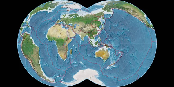 Světová Mapa Maurerovi Plná Kulová Projekce Soustřeďuje Východní Délky Satelitní — Stock fotografie