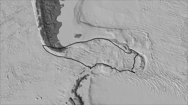 Zarysowana Płyta Tektoniczna Scotia Granice Sąsiadujących Płyt Dwupoziomowej Mapie Elewacji — Zdjęcie stockowe