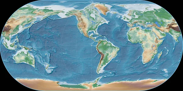 Mappa Del Mondo Nella Proiezione Ovale Ortelio Centrata Sulla Longitudine — Foto Stock