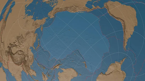 Тихоокеанська Тектонічна Плита Розглядає Глобальну Мапу Висоти Сірого Масштабу Азимутальній — стокове фото