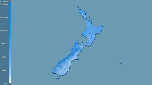Niederschlag Des Kältesten Quartals Innerhalb Neuseelands Der Stereographischen Projektion Mit — Stockfoto