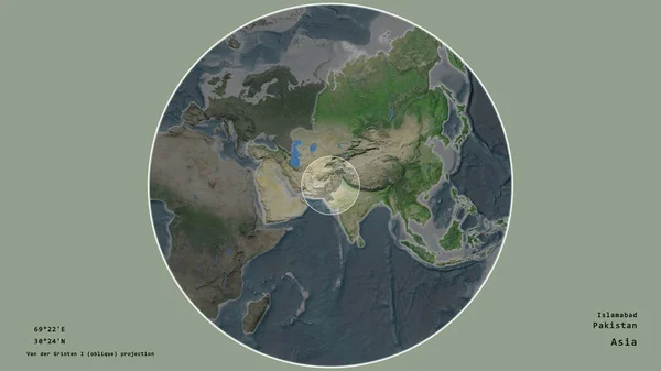 Pákistánská Oblast Označená Kruhem Rozsáhlé Mapě Kontinentu Izolované Odumřelém Pozadí — Stock fotografie