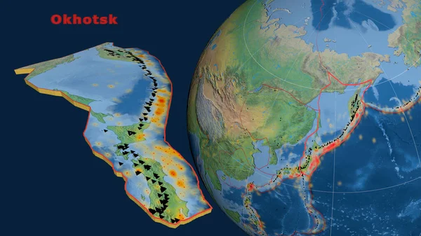 Okhotsk Tektonik Plakası Tanımlandı Çıkarıldı Dünyaya Karşı Sunuldu Doğal Dünya — Stok fotoğraf