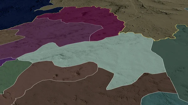 Bong - county of Liberia zoomed and highlighted. Colored and bumped map of the administrative division. 3D rendering