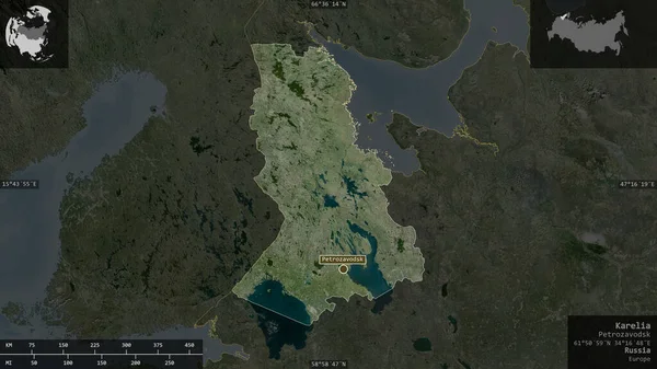 Karelia República Rusia Imágenes Satélite Forma Presentada Contra Área País — Foto de Stock