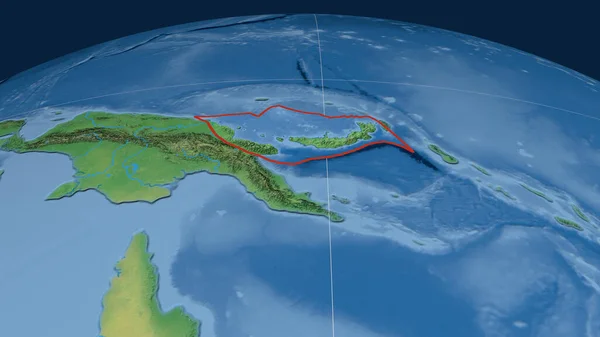 Piastra Tettonica Bismarck Meridionale Delineata Sul Globo Carta Topografica Della — Foto Stock