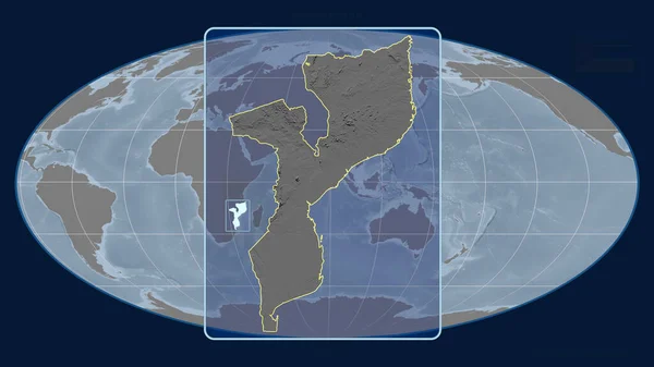 Vista Ampliada Moçambique Delinear Com Linhas Perspectiva Contra Mapa Global — Fotografia de Stock