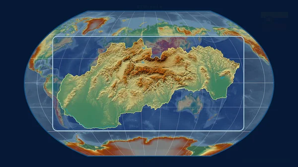 Přiblížený Pohled Slovensko Nastiňuje Perspektivou Linie Proti Globální Mapě Projekci — Stock fotografie