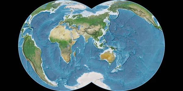 Карта Світу Маурер Повна Глобулярна Проекція Зосереджена Довготі Східної Довготи — стокове фото