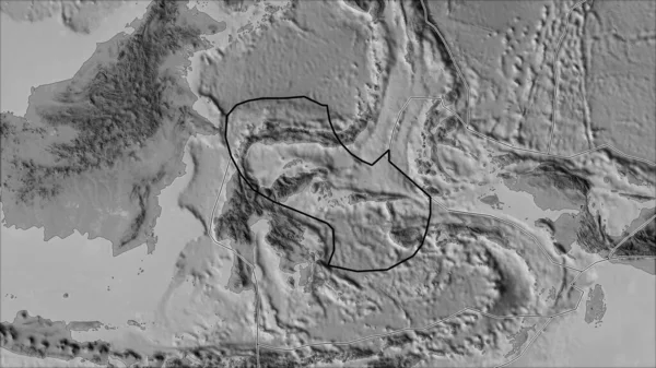 Zarysowana Płyta Tektoniczna Morza Molucca Granice Sąsiadujących Płyt Mapie Skali — Zdjęcie stockowe