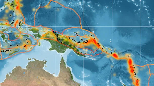 Woodlark Tectonic Plate Mollweide Projection 세계적 이미지에 개요를 렌더링 — 스톡 사진