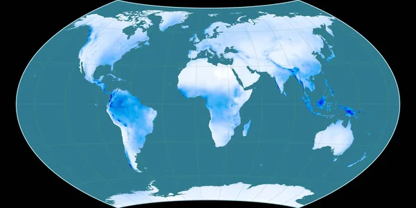 11東経を中心としたワーグナー8世投影の世界地図 平均年次降水量マップ 粒状とラスターの生の複合体 3Dイラスト — ストック写真