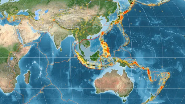Sunda Tektoniska Platta Skisseras Den Globala Satellitbilder Mollweide Projektionen Rendering — Stockfoto