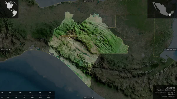Chiapas Estado México Imágenes Satélite Forma Presentada Contra Área País — Foto de Stock
