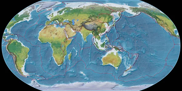 Carte Monde Dans Projection Robinson Centrée Sur Longitude Est Principales — Photo