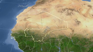 Mali ve mahallesi. Uzak eğimli perspektif - şekil çizilmiş. uydu resimleri