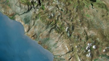 Tacna, Peru bölgesi. Uydu görüntüleri. Ülke alanına göre şekillendirilmiş. 3B görüntüleme