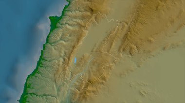 Bekaa, Lübnan Valiliği. Gölleri ve nehirleri olan renkli gölge verileri. Ülke alanına göre şekillendirilmiş. 3B görüntüleme