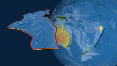 Niuafou tektonik plakası çıkarıldı ve dünyaya karşı sunuldu. topografik harita. 3B görüntüleme