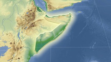 Somali ve mahallesi. Uzak eğimli perspektif - şekil parlıyordu. renk fiziksel haritası