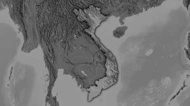 Stereografik projeksiyondaki bilek yüksekliği haritasında Vietnam bölgesi. Koyu parlak çizgili raster tabakalarının ham bileşimi.