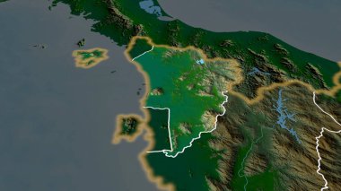 Kedah - Malezya devleti yakınlaştırıldı ve altı çizildi. Ana fiziksel manzara özellikleri. 3B görüntüleme