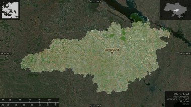 Kirovohrad, Ukrayna bölgesi. Uydu görüntüleri. Ülke alanına karşı bilgilendirici örtülerle sunulan şekil. 3B görüntüleme