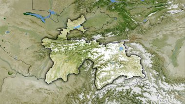 Stereografik projeksiyondaki B uydusu üzerinde Tacikistan bölgesi - koyu parlak dış hatlı raster tabakalarının ham bileşimi