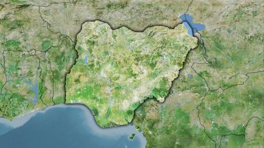 Uydu D haritasında Nijerya bölgesi stereografik projeksiyonda - koyu parlak çizgili raster tabakalarının ham bileşimi