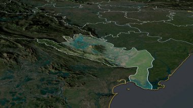 Ninh Binh - Vietnam vilayeti yakınlaştırıldı ve vurgulandı. Uydu görüntüleri. 3B görüntüleme