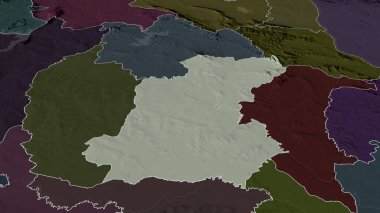 Roi Et - Tayland vilayeti yakınlaştırıldı ve vurgulandı. İdari bölümün renkli ve çarpık haritası. 3B görüntüleme